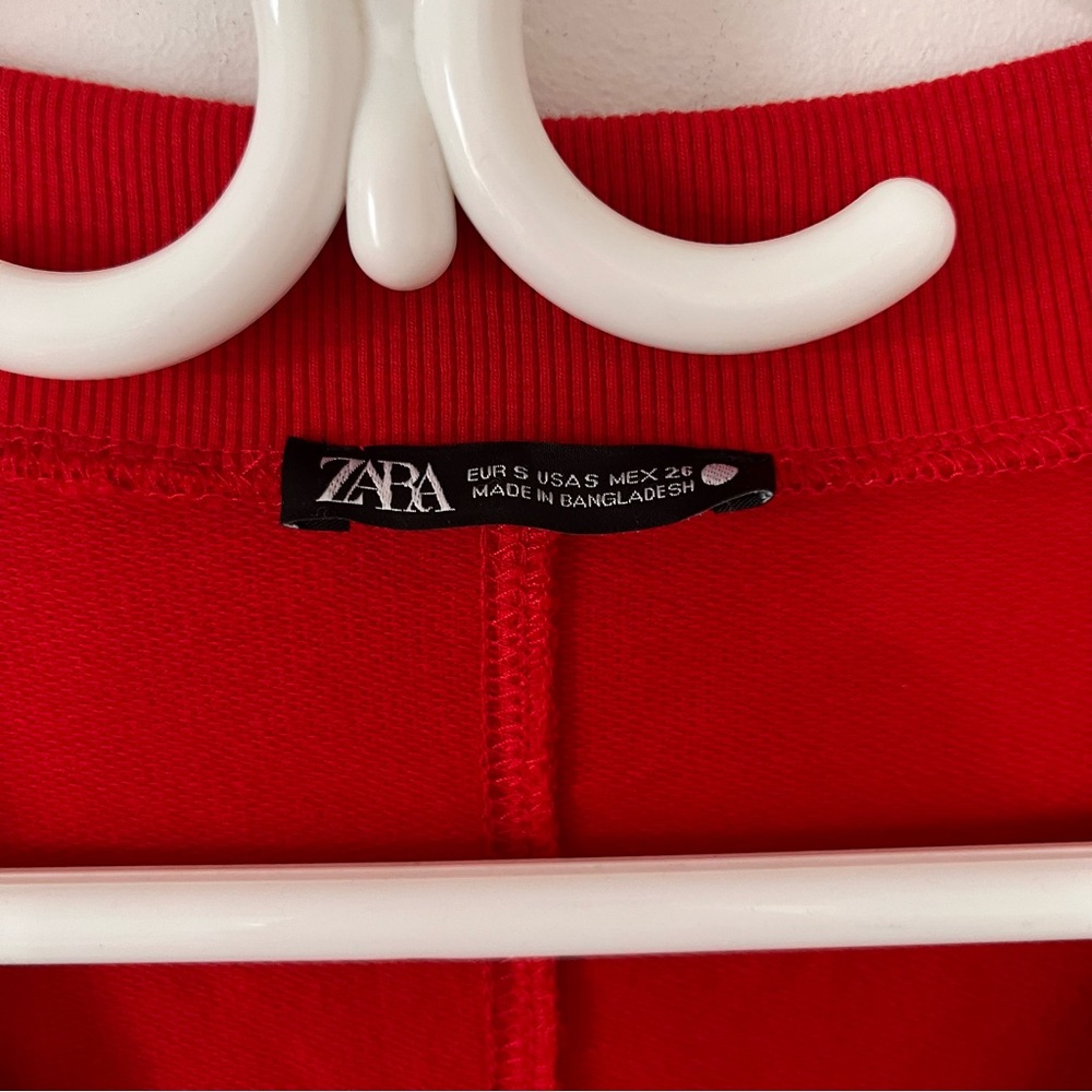 Zara Red Ribbed Knit Midi Dress Small Long Sleeve V-Neck Bodycon Minimalist - Picture 5 of 10